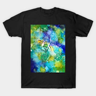 Blue Green Peony Flower T-Shirt